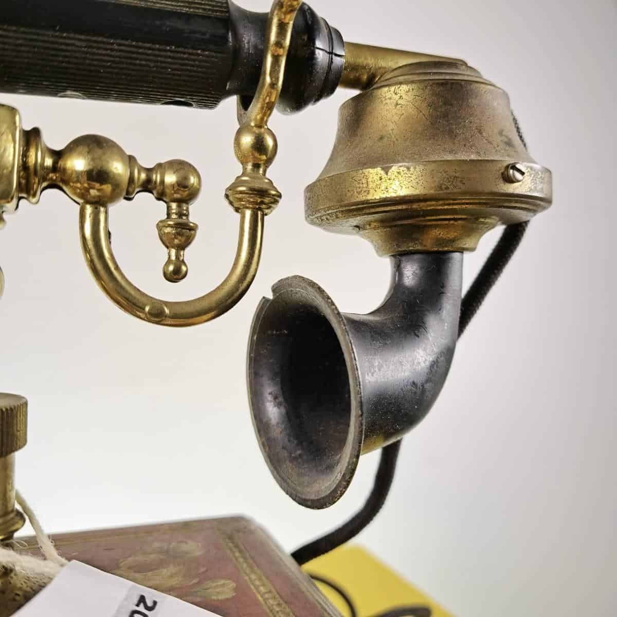 154.0 Vintage Telephone In Wood And Metal Hand Painted photo
