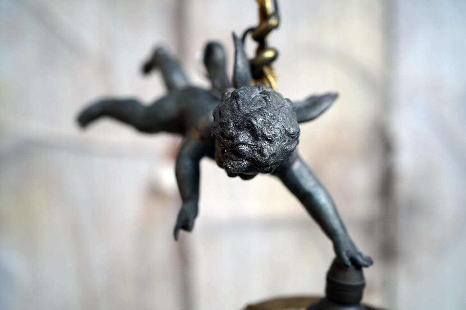 photo furniture An Early 20thc Pair Of Spelter And Prism Glass Hanging Putti Pendants C.1900 10