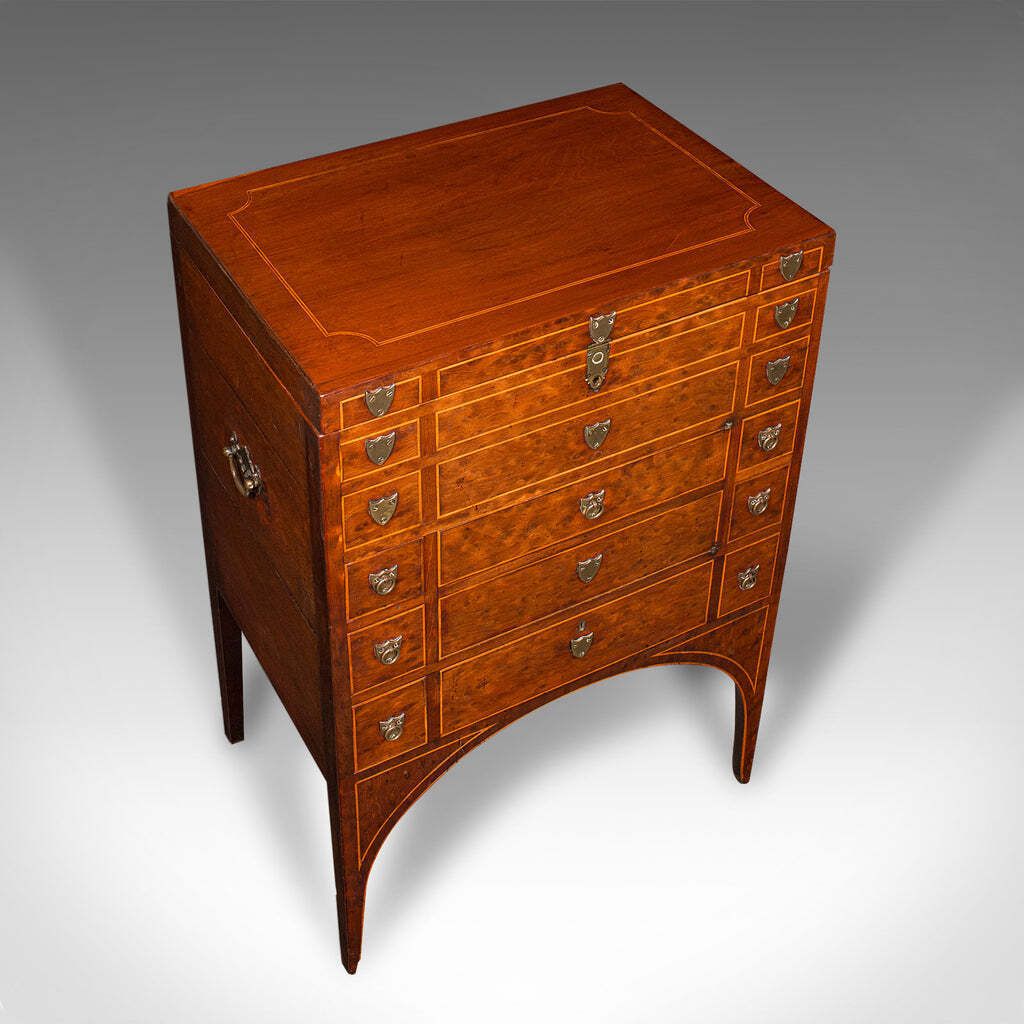 Antique Drawing Room Show Cabinet, English, Burr Walnut, Chest On Stand, Regency photo vintage