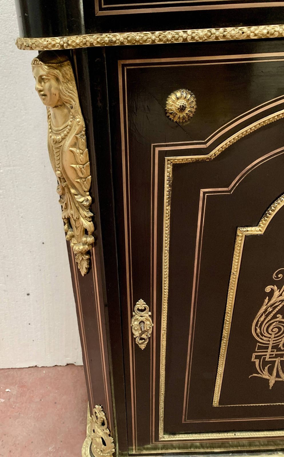 photo buy Napoleon III Wood And Brass Marquetry Sideboard 19th Century