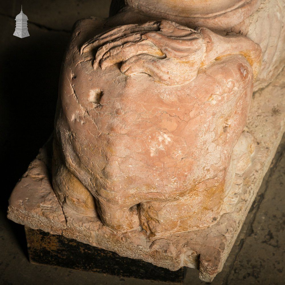 Art Marble Recumbent Lions Pair – 13th C Rosso Verona Architectural Sculptures photo