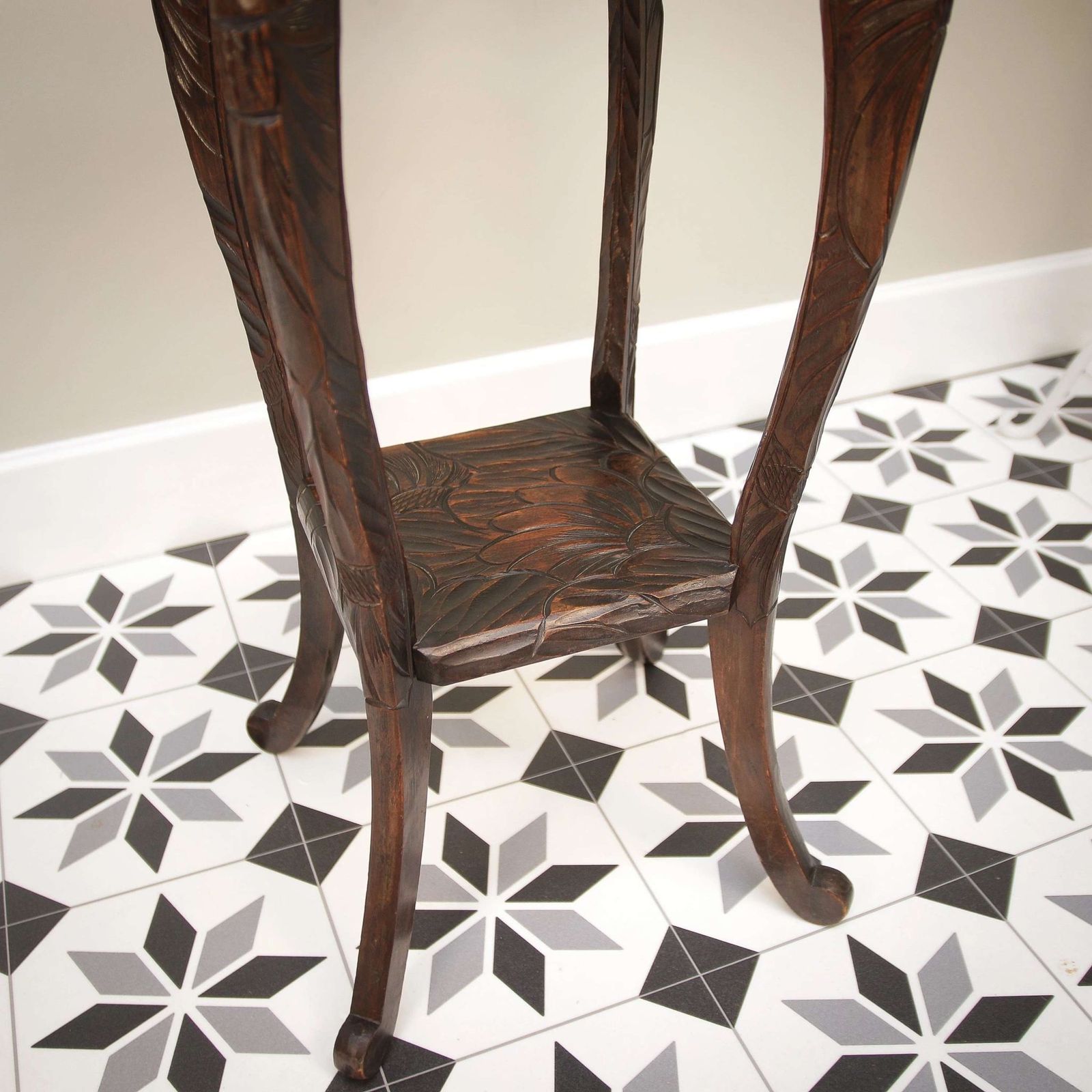 Liberty And Co Side Table Japanese Hand Carved Wood With Two Tiers photo 295.0