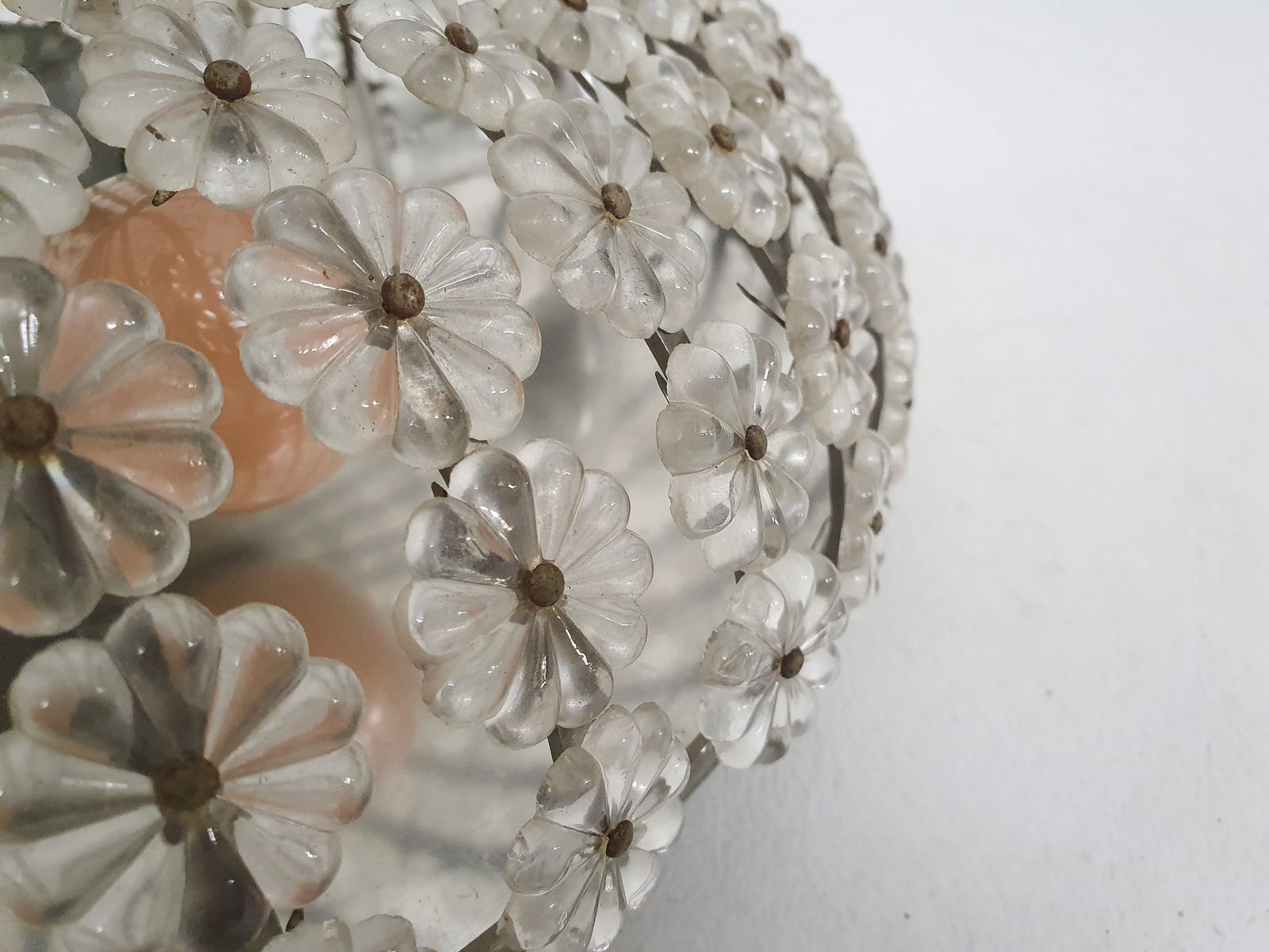 Mid Century Plafondlamp Met Glazen Bloemen, Frankrijk, Jaren 1960 photo buy
