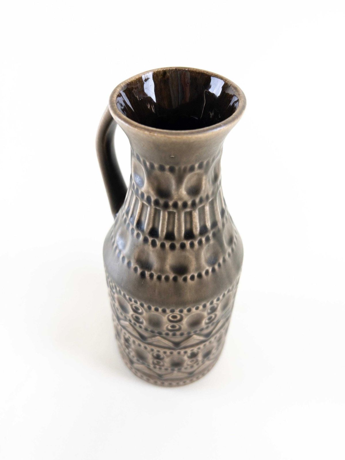 Bay Keramik Warm Grey Vase With Handle   West German Pottery Impressed Design   Bay Form 224 20 photo vinterior