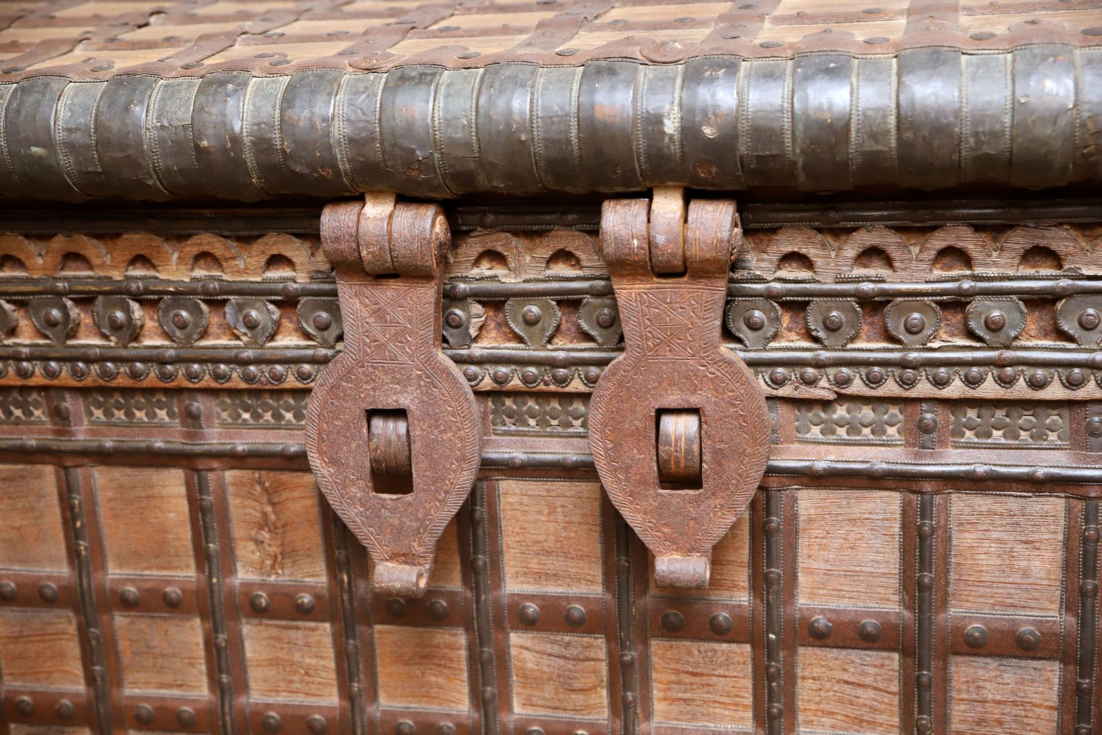 Furniture Antique Damchiya Bridal Dowry Chest With Four Distinct Iron Locks, Circa 1890 photo