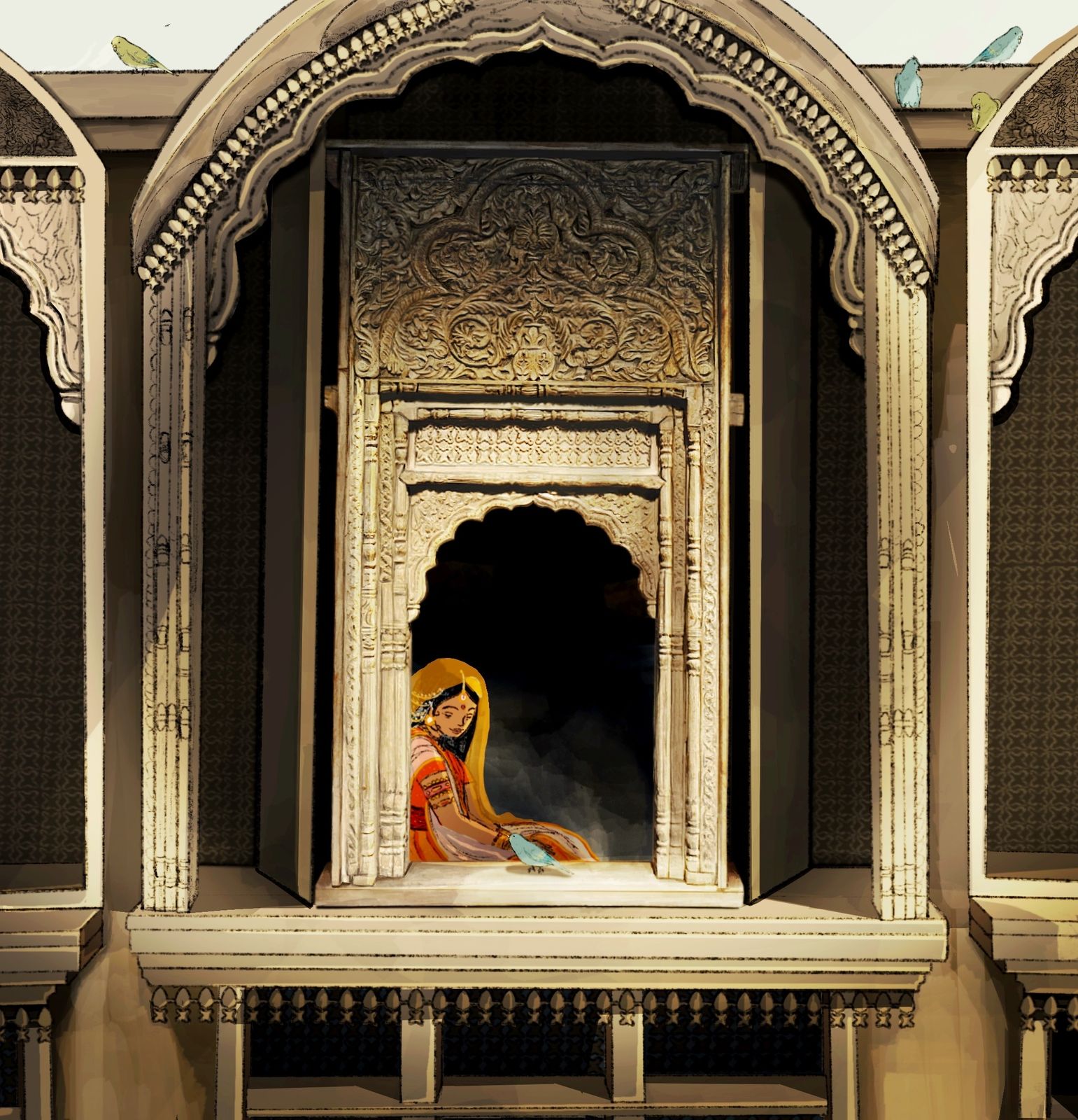 19th Century Antique Indian Wooden Jharokha Mirror | Handcrafted Wall Décor With Mughal Heritage & Rajasthani Carving photo furniture