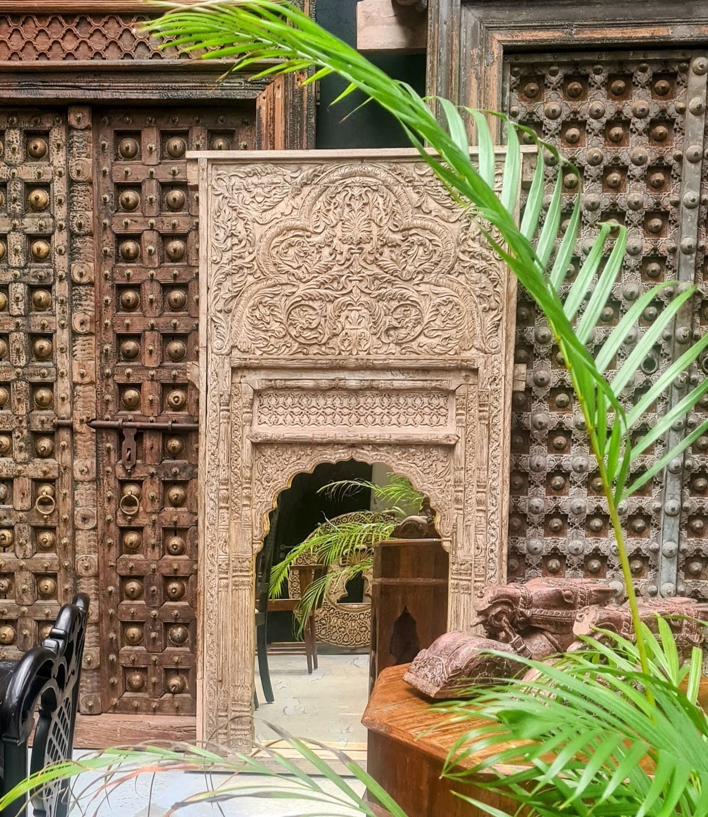 Home Decor 19th Century Antique Indian Wooden Jharokha Mirror | Handcrafted Wall Décor With Mughal Heritage & Rajasthani Carving photo