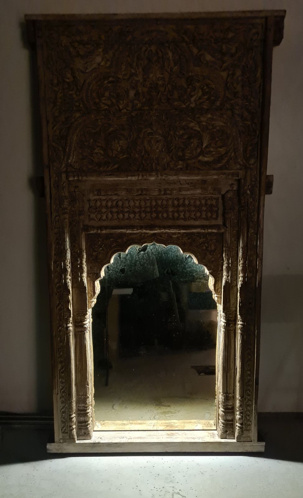 3995.0 19th Century Antique Indian Wooden Jharokha Mirror | Handcrafted Wall Décor With Mughal Heritage & Rajasthani Carving photo