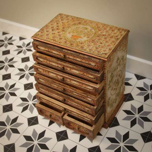 Indian Hand Crafted And Hand Decorated Wooden Spice Cabinet Chest photo for sale