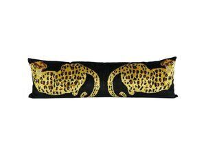 Tiger Design Black And Yellow Extra Long Ikat Velvet Pillow, Animal Printed Lumbar Pillows