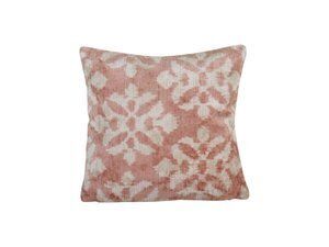 Hand Woven Velvet Ikat Square Pillow Cover, Dusty Pink Geometric Pattern Uzbek Couch Pillow