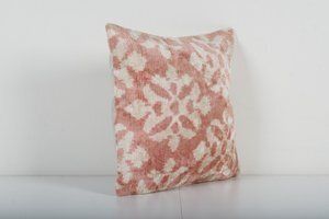 Hand Woven Velvet Ikat Square Pillow Cover, Dusty Pink Geometric Pattern Uzbek Couch Pillow photo Textiles