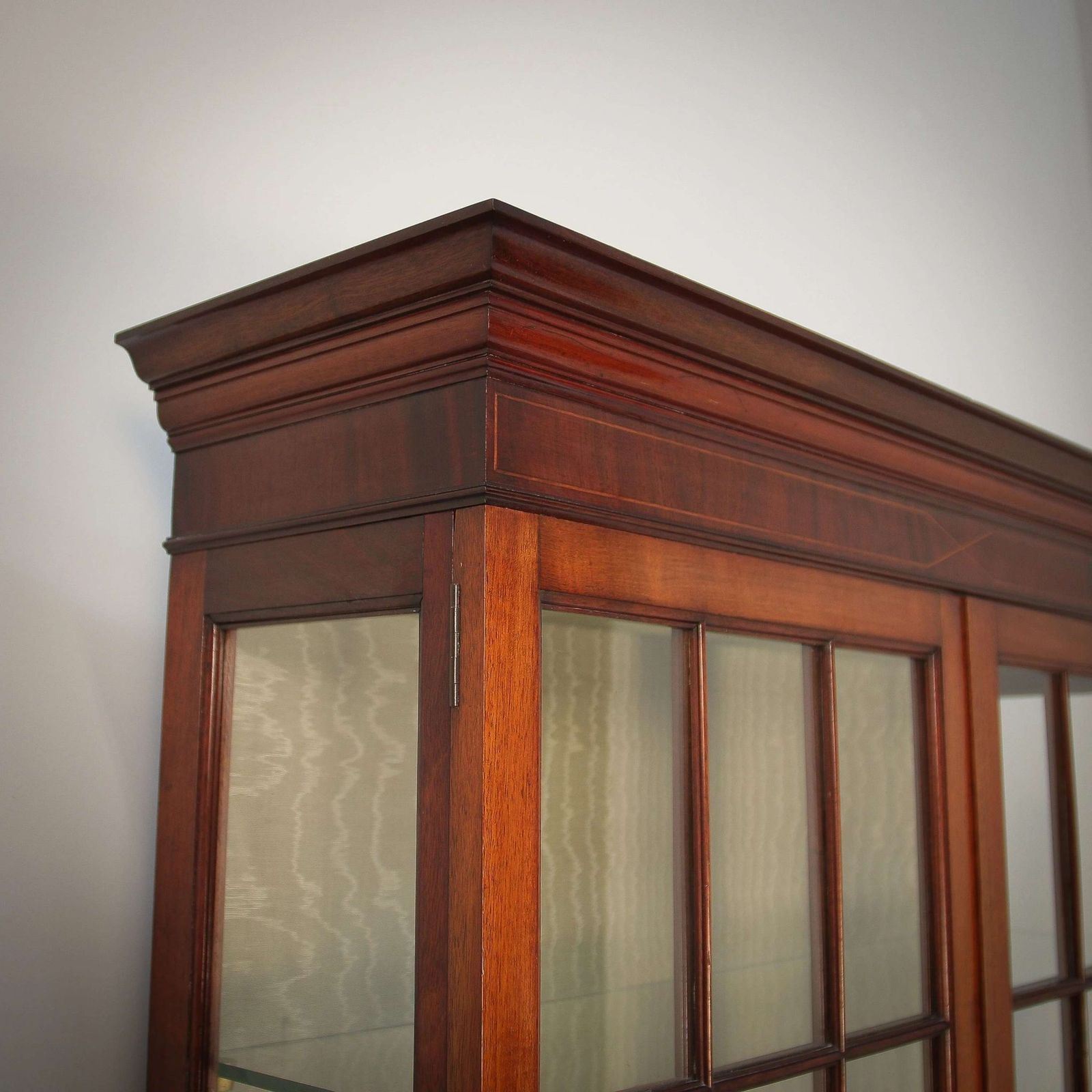 Antique Edwardian Inlaid Mahogany Bookcase On Cabriole Legs. photo for sale