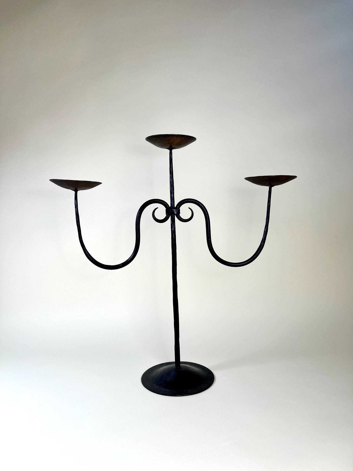 Vintage Neo Medieval Style Candelabra, Whimsical Wrought Iron Candle Holder, Modern Folk Style Lighting photo for sale