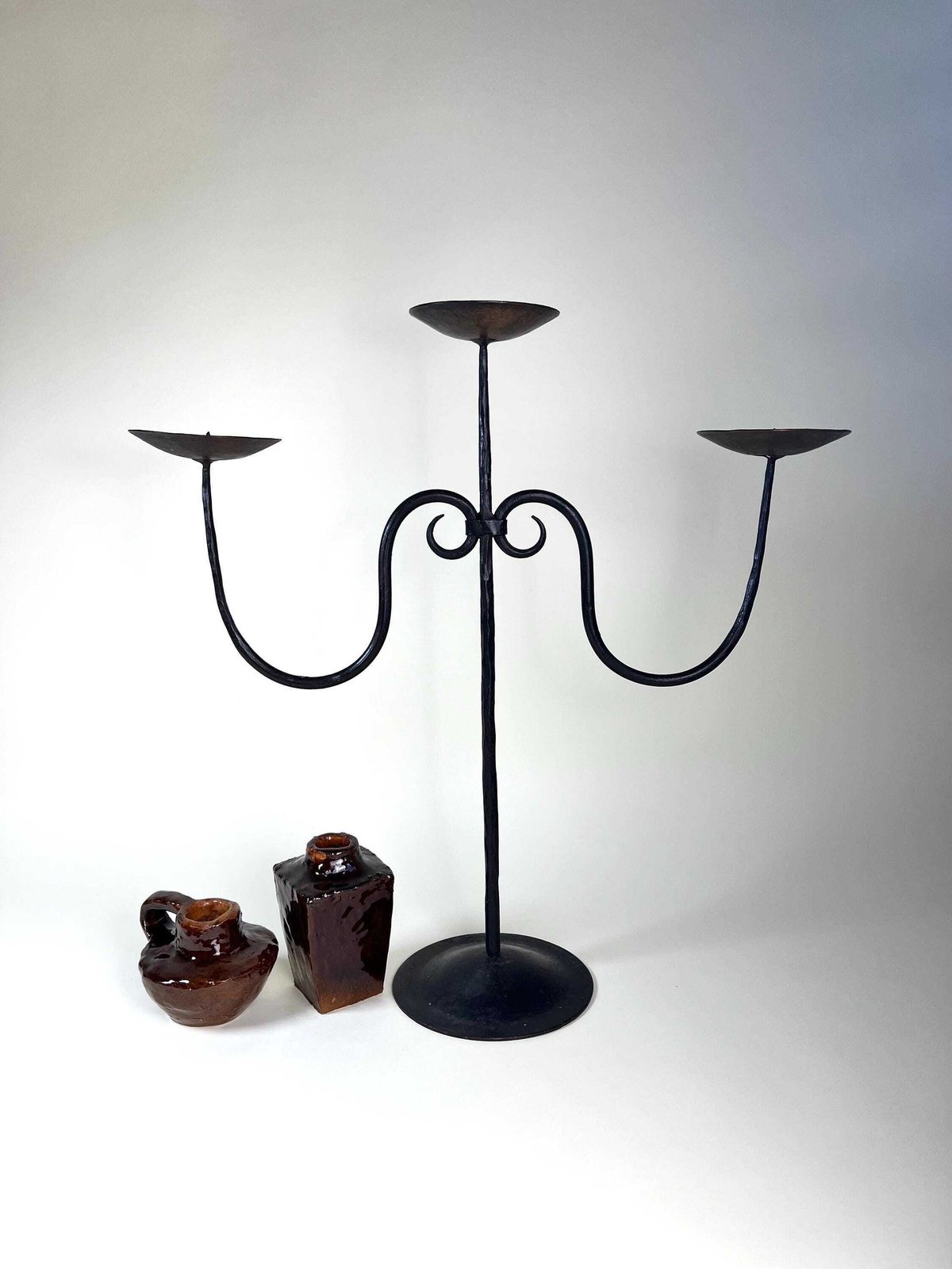photo furniture Vintage Neo Medieval Style Candelabra, Whimsical Wrought Iron Candle Holder, Modern Folk Style Lighting