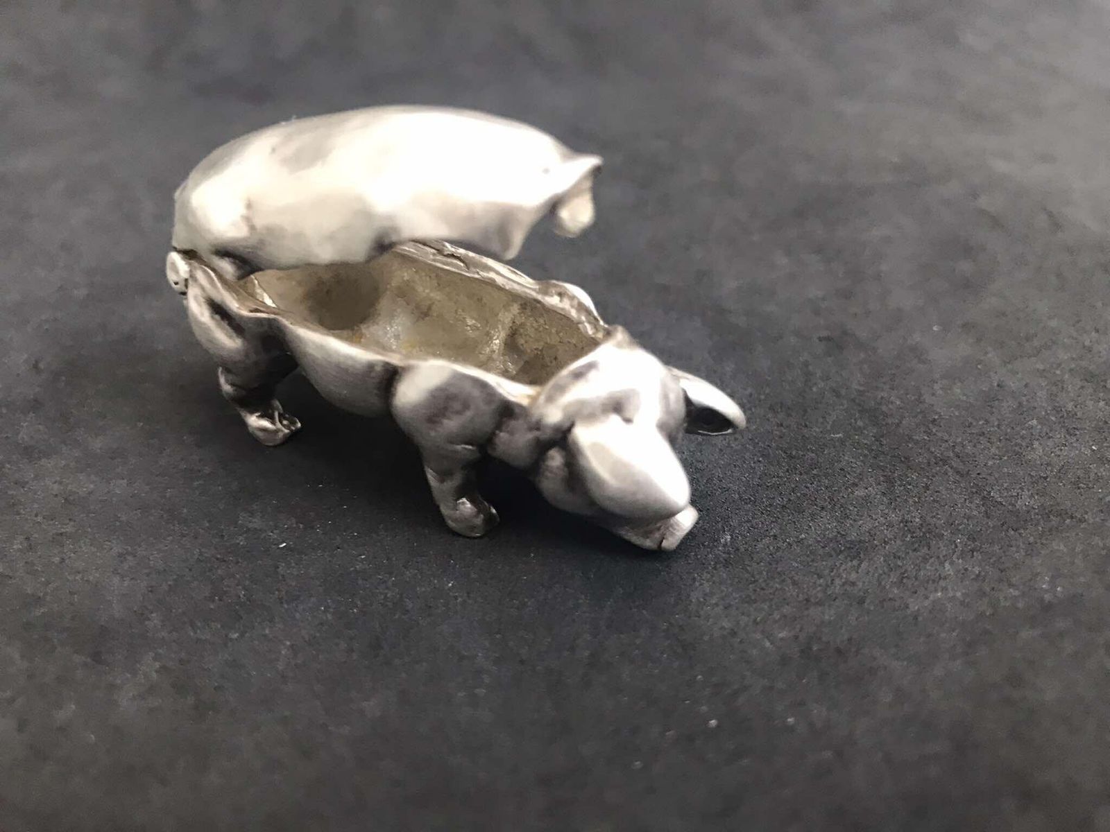 photo for sale Buccellati Sterling Pill Box Pig Shaped Italian Design Jewelry Early XX Vintage Signed Mario Buccellati Box Collection Luxury Gift