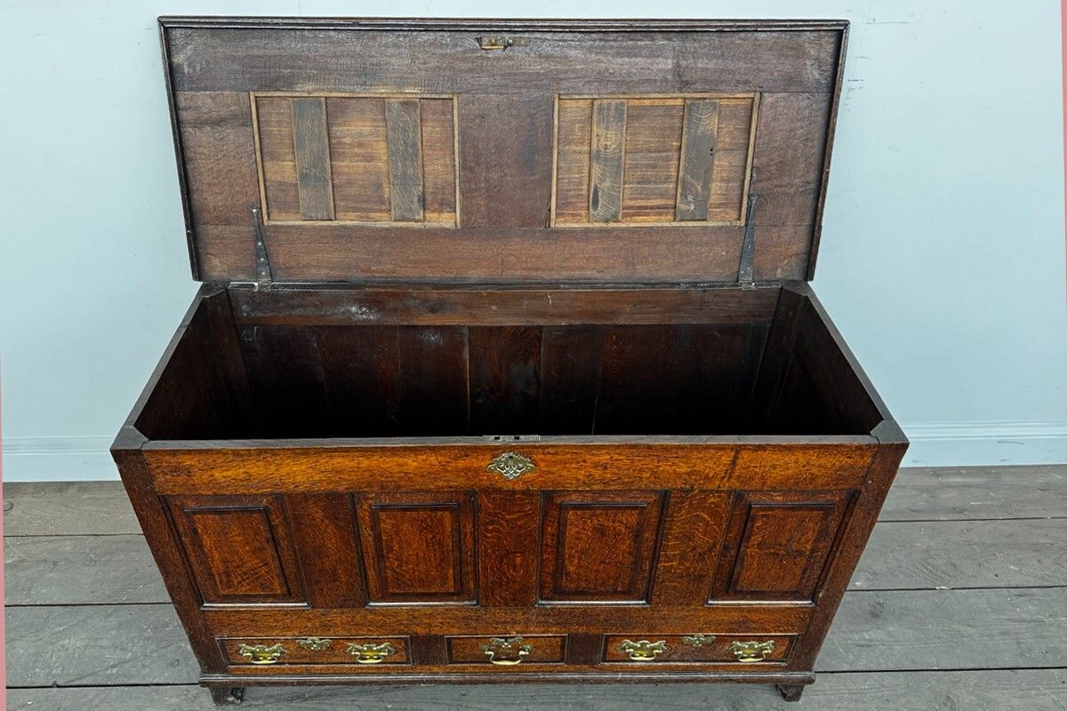 Antique 18th Century Georgian Oak Crossbanded Mule Chest photo for sale