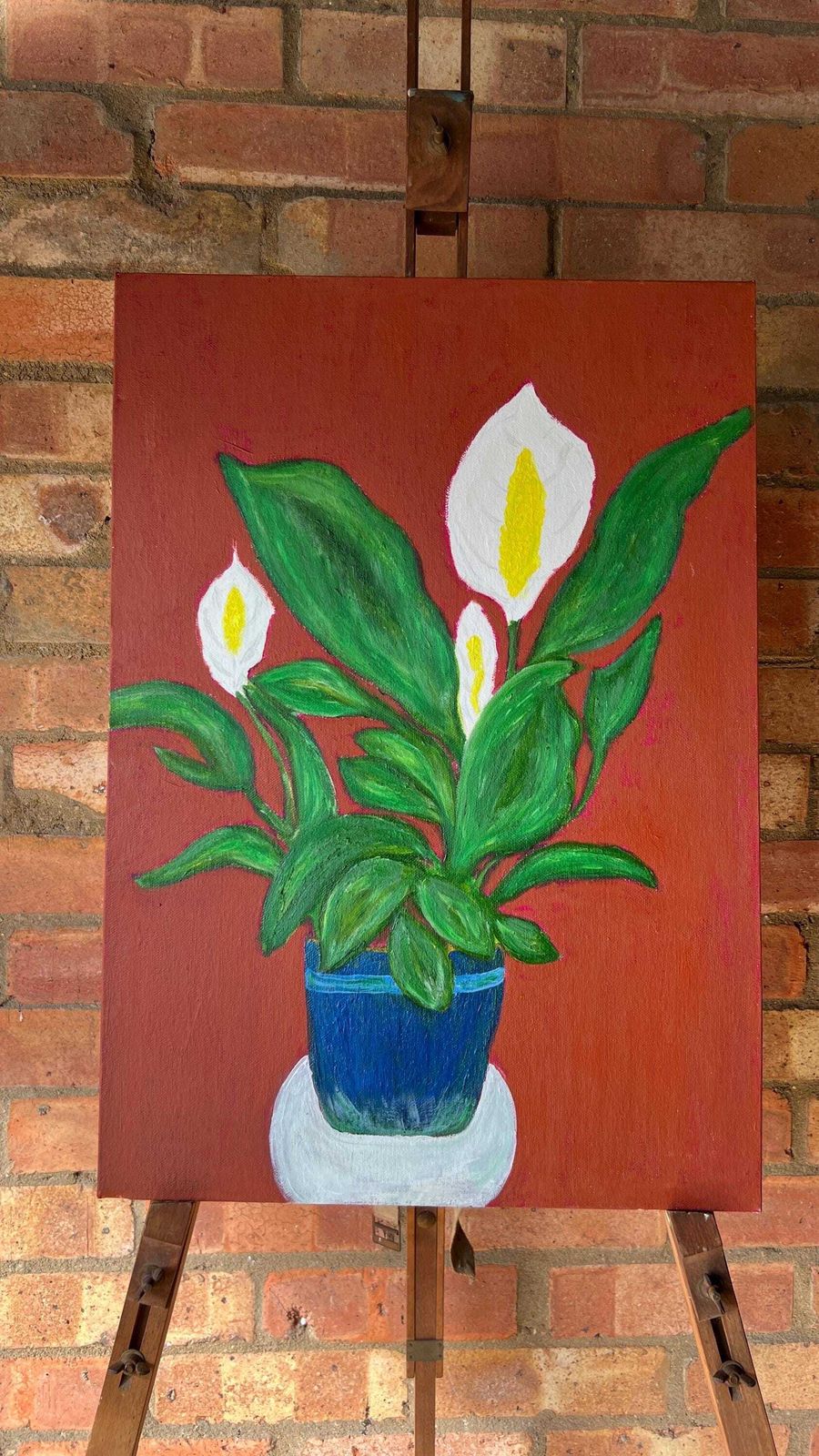 Oil Painting On Canvas – Peace Lily Plant Still Life photo for sale