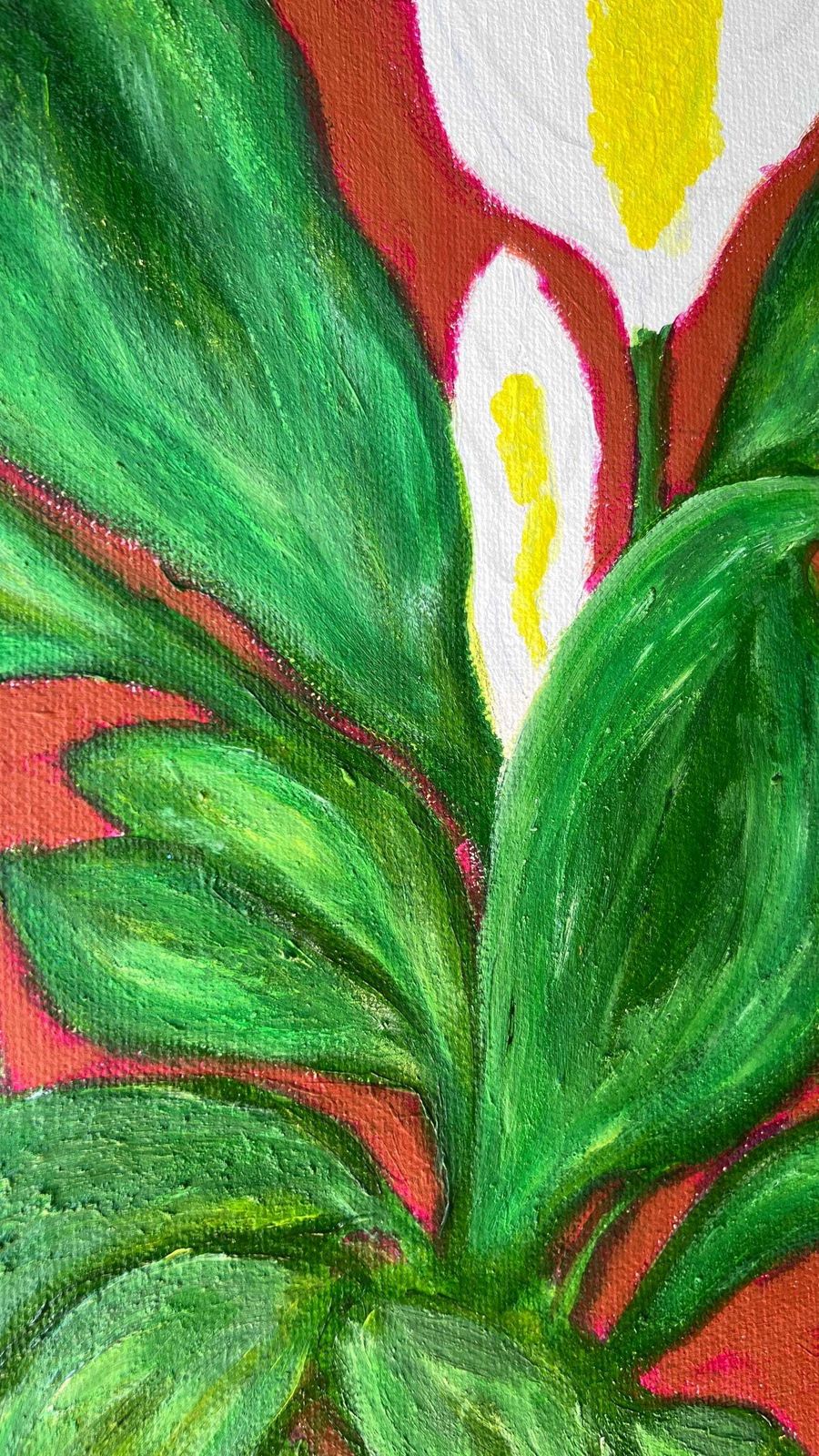 Oil Painting On Canvas – Peace Lily Plant Still Life photo vintage