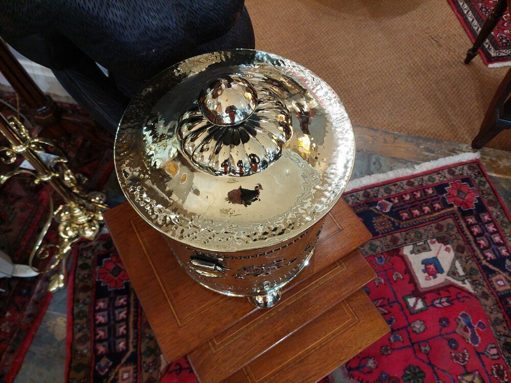 19thc Brass Coal Receiver, 1800s photo Home Fixtures