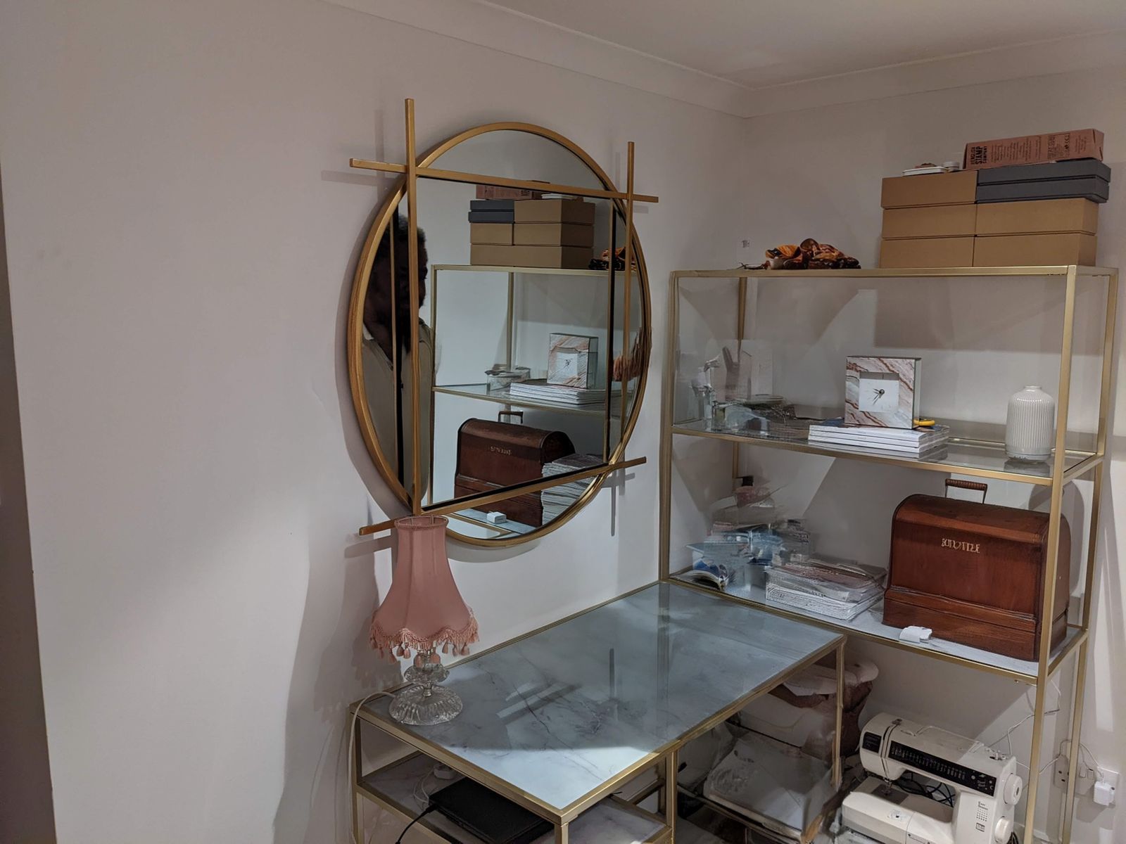 Glass And Marble Effect Gold L Shaped Office Desk