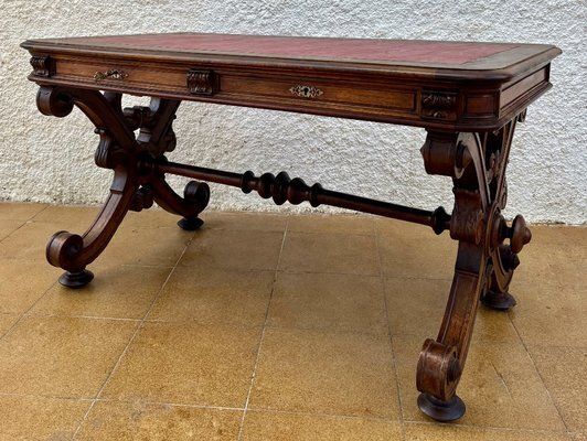 19th Century Spanish Carved Walnut Desk With Two Drawers & Strong Legs, 1890s photo Furniture