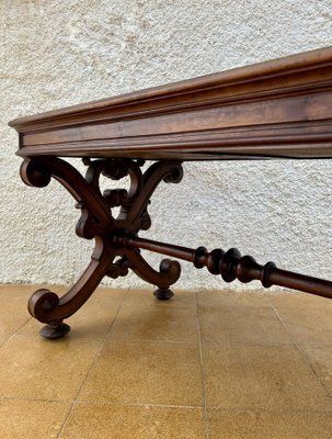 photo for sale 19th Century Spanish Carved Walnut Desk With Two Drawers & Strong Legs, 1890s