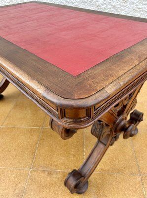 Furniture 19th Century Spanish Carved Walnut Desk With Two Drawers & Strong Legs, 1890s photo