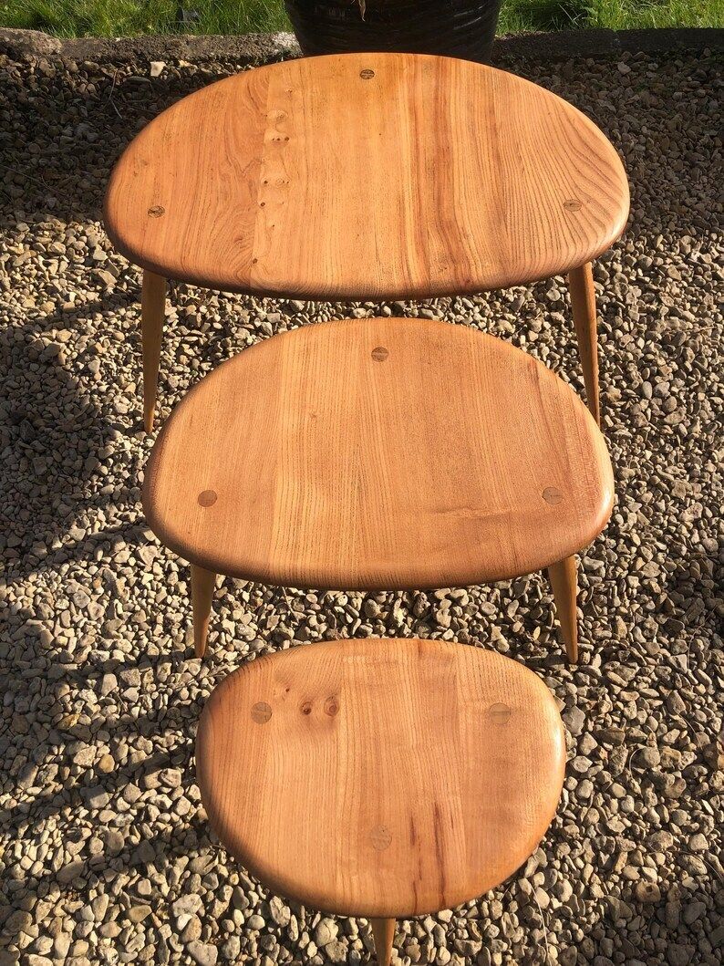 Vintage Blue Label Ercol Pebble Tables 1960,S photo for sale