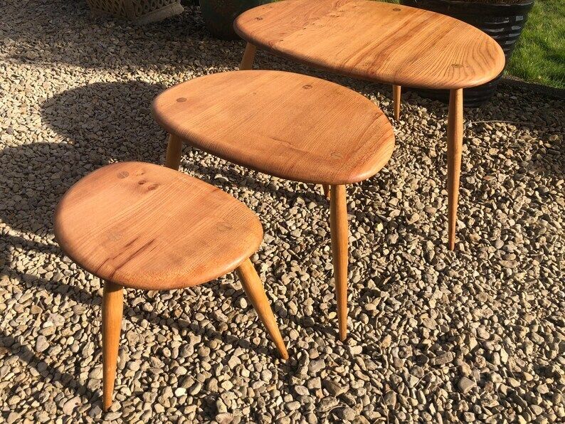 Vintage Blue Label Ercol Pebble Tables 1960,S photo Furniture