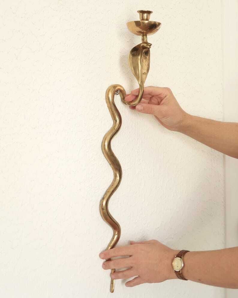 Large Wall Candle Holder : Brass Cobra, 1970s / Snake, Candleholder, Hollywood Regency photo furniture