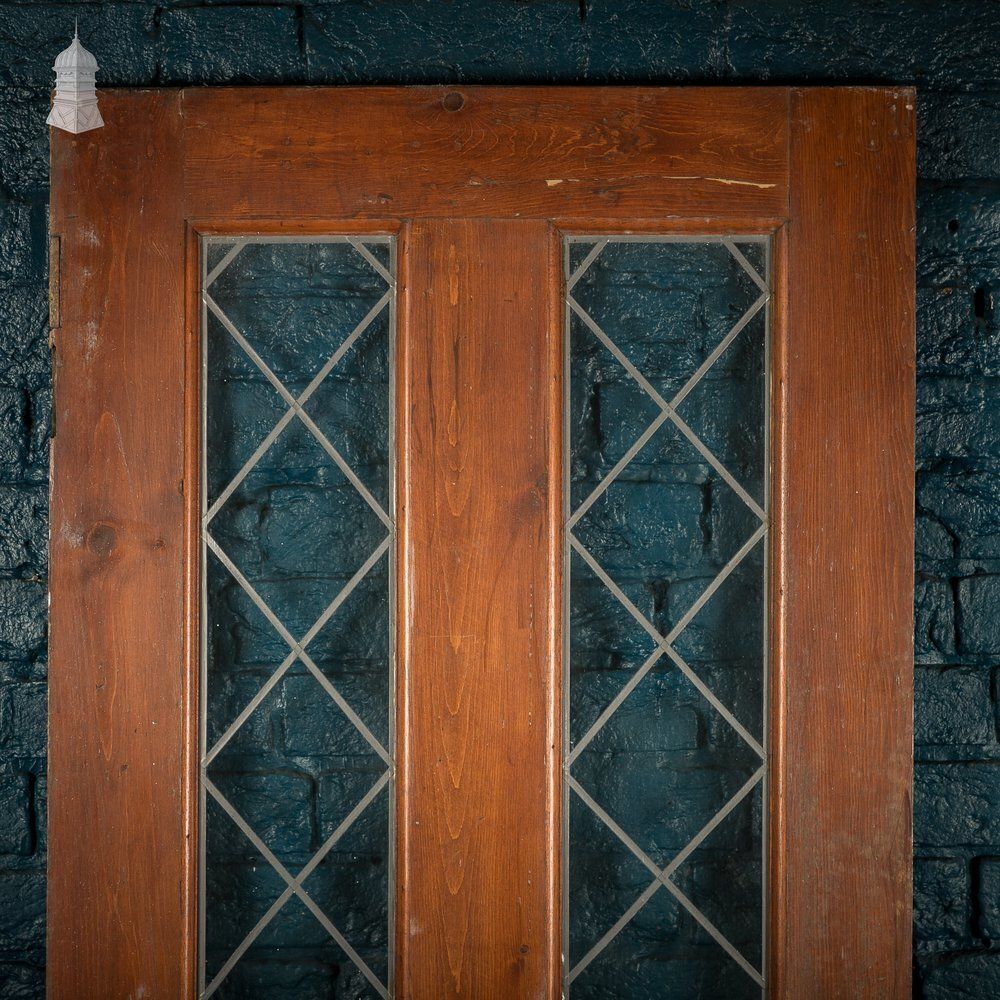 Half Glazed Door – Diamond Pattern Leaded Glass, Moulded Panels photo for sale