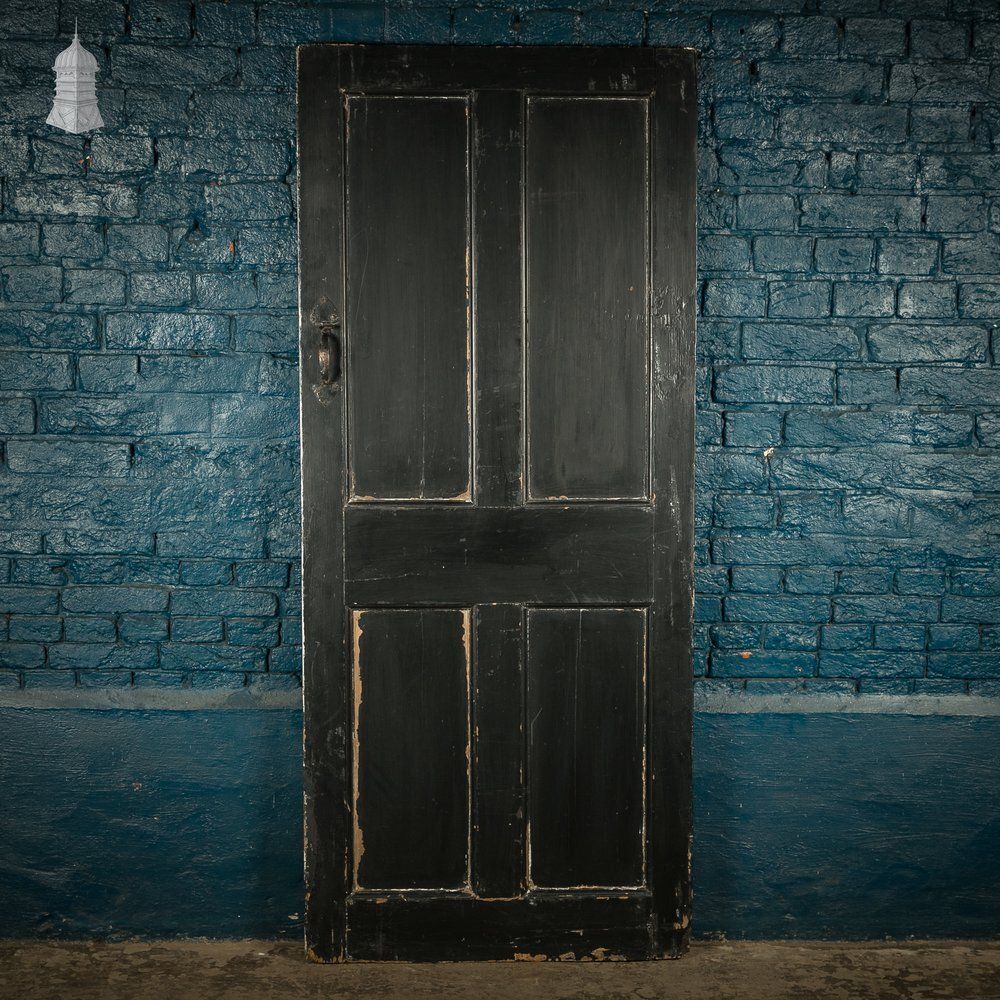 Reclaimed 4 Panel Door – Distressed White & Black Paint, Suffolk Latch.
