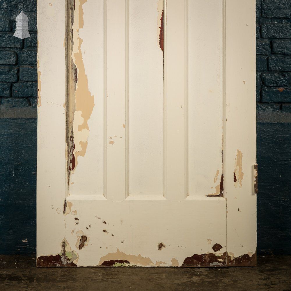 150.0 1930s 4 Panel Door – Distressed White, Beehive Handles, Original Locks & Hinges photo