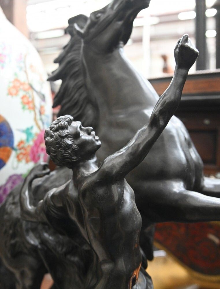 Antique Bronze Marley Horse Statue Boulle Pedestal Base photo vinterior