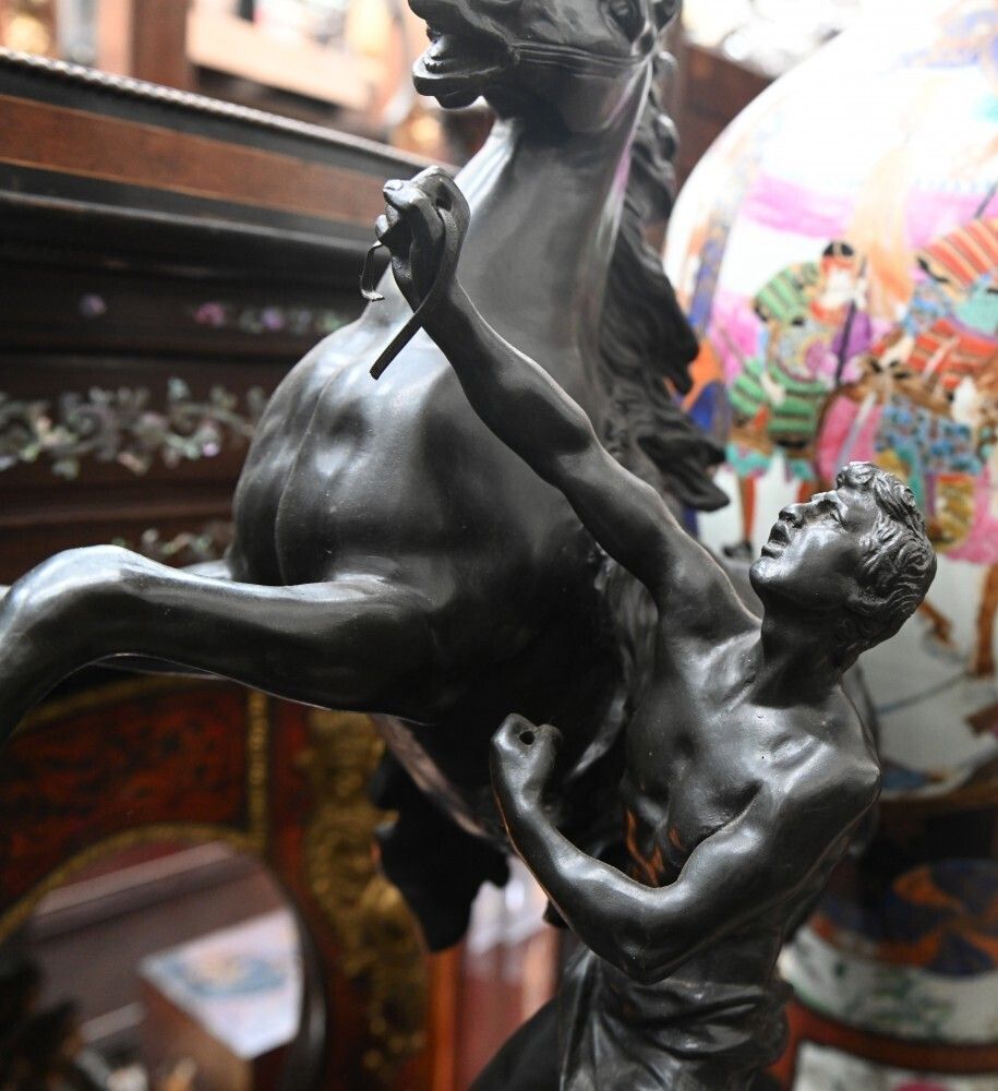 Antique Bronze Marley Horse Statue Boulle Pedestal Base photo buy