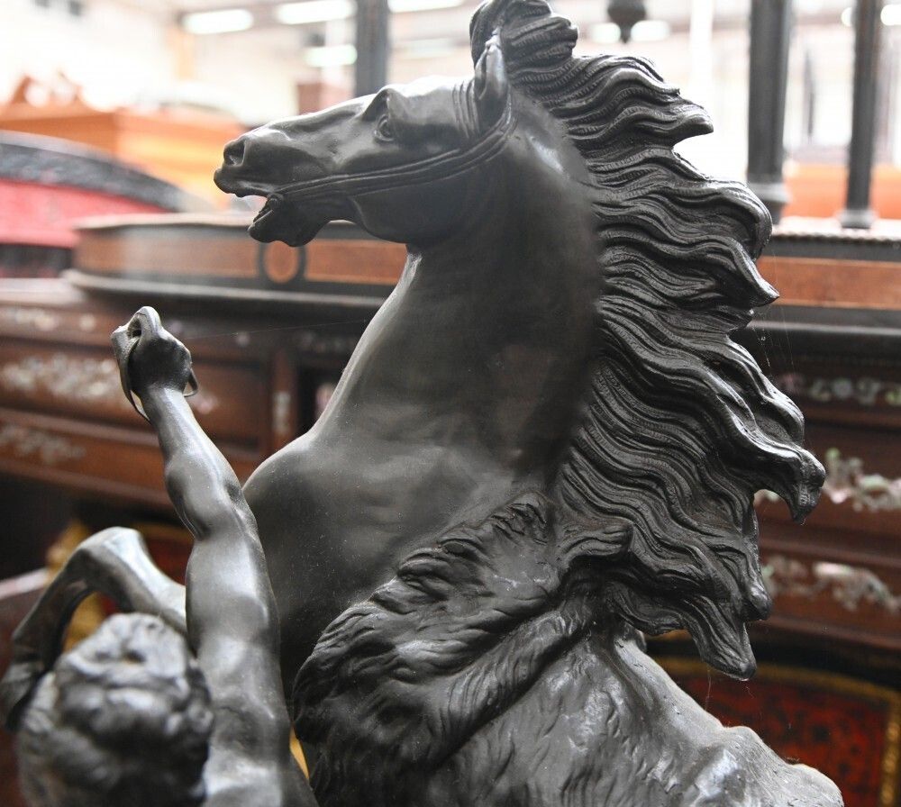 photo furniture Antique Bronze Marley Horse Statue Boulle Pedestal Base