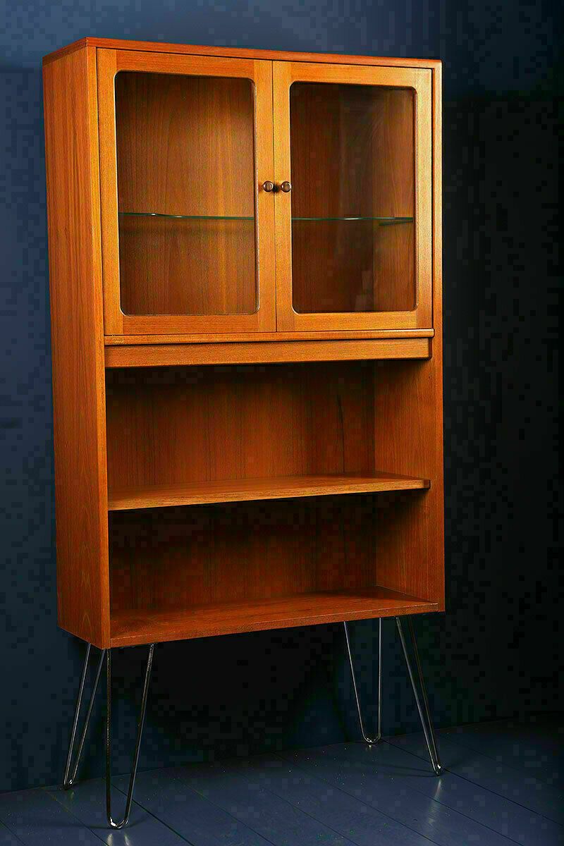 G Plan Fresco Tall Drinks Glass Display Cabinet On Hairpin Legs 1970s photo furniture