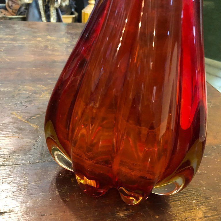 Mid Century Modern Italian Sommerso Red Murano Glass Vase, 1960 photo 369.0