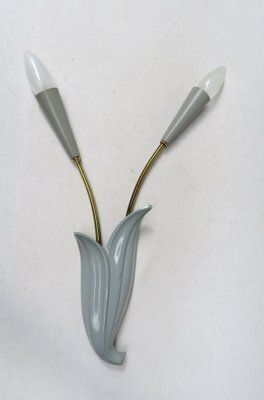 Floral Wall Lights In Brass & Aluminum, Ott Leuchten, 1950s, Set Of 2 photo Lighting