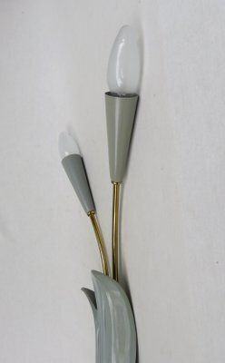 Floral Wall Lights In Brass & Aluminum, Ott Leuchten, 1950s, Set Of 2 photo vintage