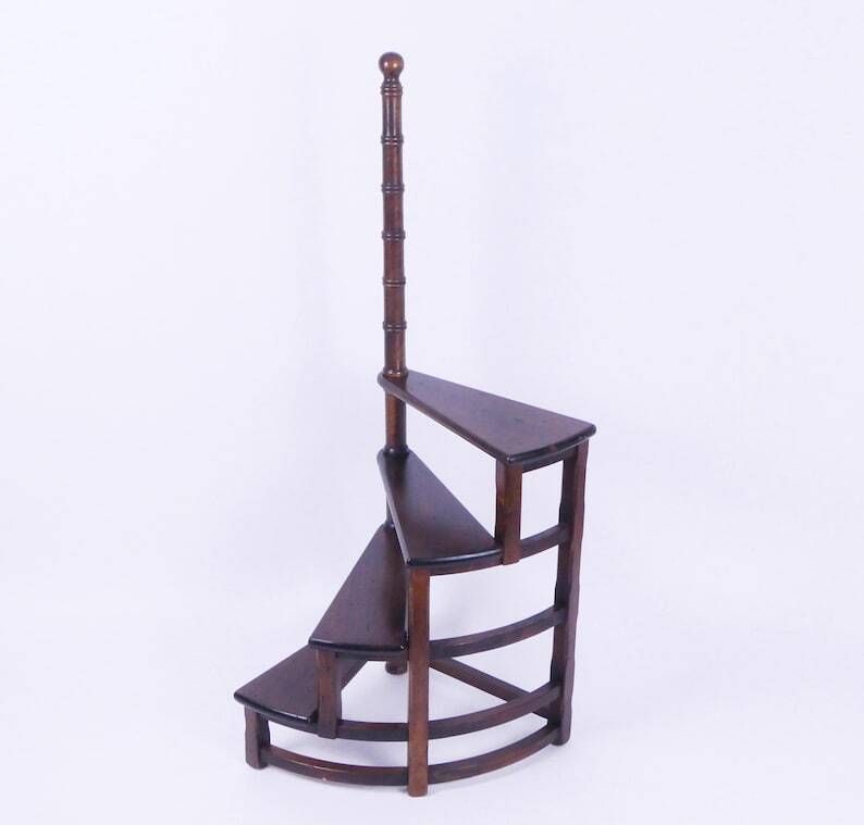 Wooden Vintage Spiral Bookcase Ladder, Wooden Victorian Library Stairs, Large 50's Steps