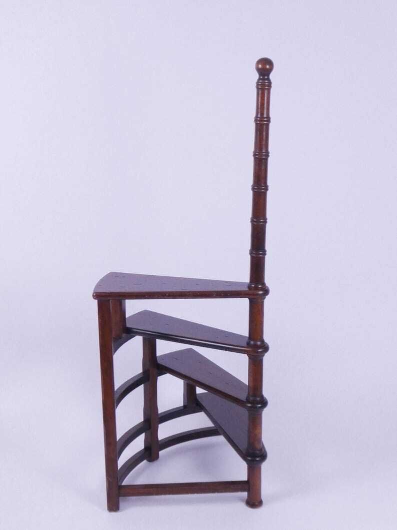 Wooden Vintage Spiral Bookcase Ladder, Wooden Victorian Library Stairs, Large 50's Steps photo vintage