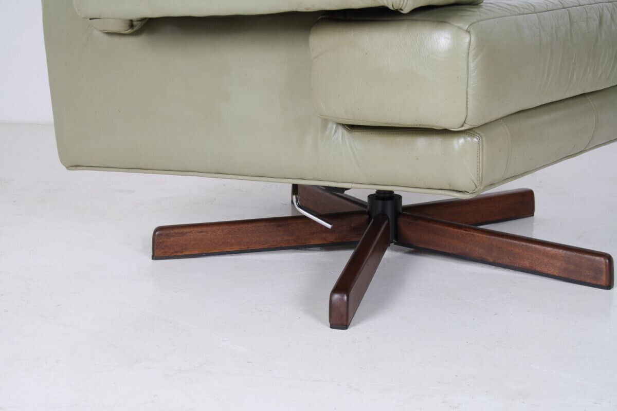Furniture Danish Mid Century 1960s Sage Green Leather Swivel Lounge Chair With Tilt photo