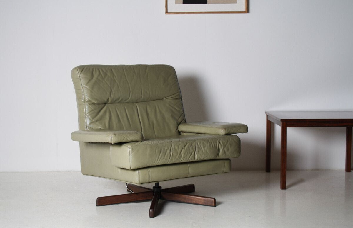 photo buy Danish Mid Century 1960s Sage Green Leather Swivel Lounge Chair With Tilt