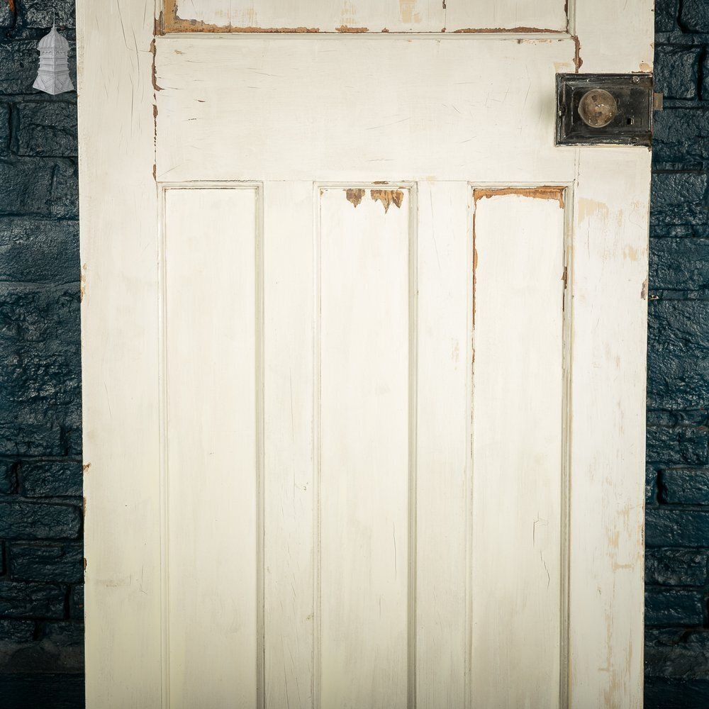1930s Panelled Door, 4 Panels   White Painted And Faux Woodgrain photo for sale