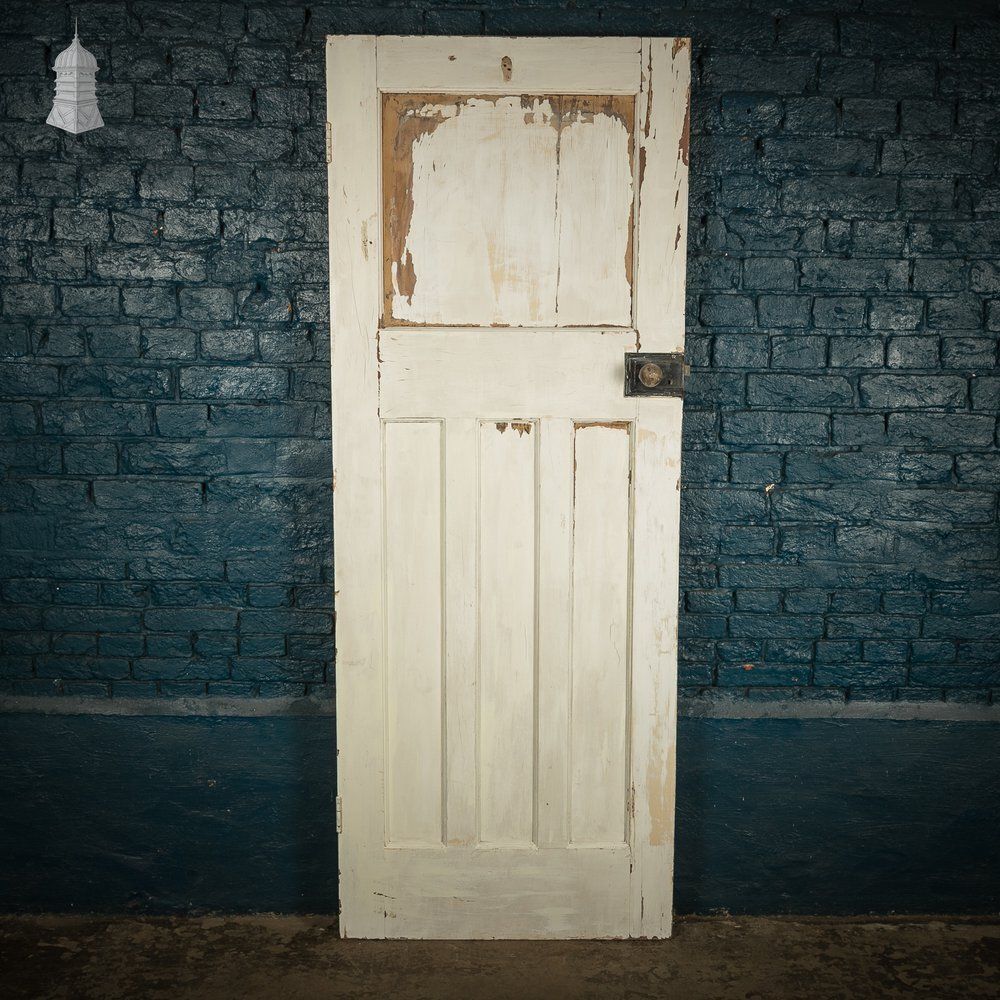1930s Panelled Door, 4 Panels   White Painted And Faux Woodgrain