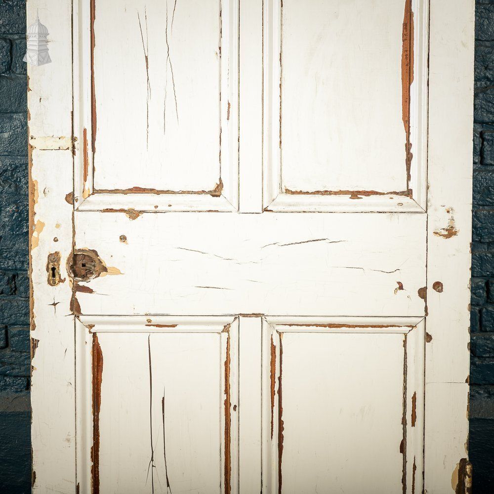 Moulded 6 Panel Door – Distressed White Paint & Crackled Wood Grain photo for sale