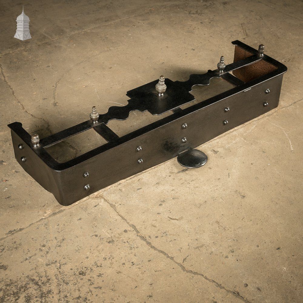 Fireplace Fender, 19th C Wrought Iron With Brass Finials