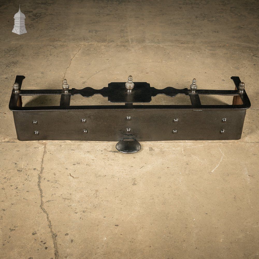 photo vintage Fireplace Fender, 19th C Wrought Iron With Brass Finials